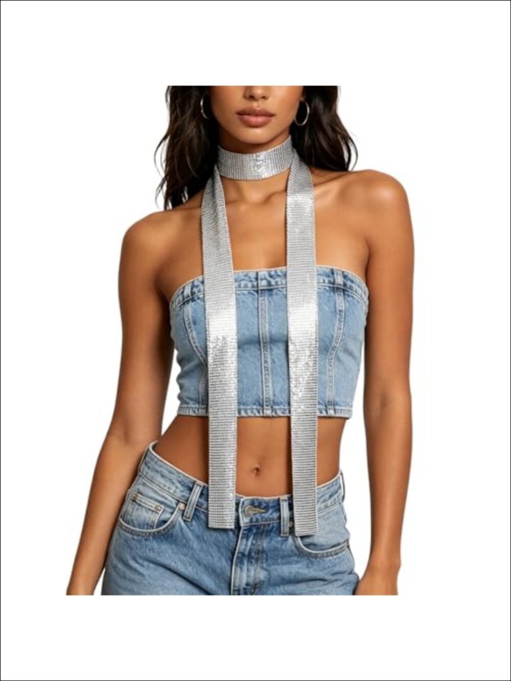 Metal Sequin Skinny Scarf Necktie Belt Hair Wrap Women Glitter Party Prom